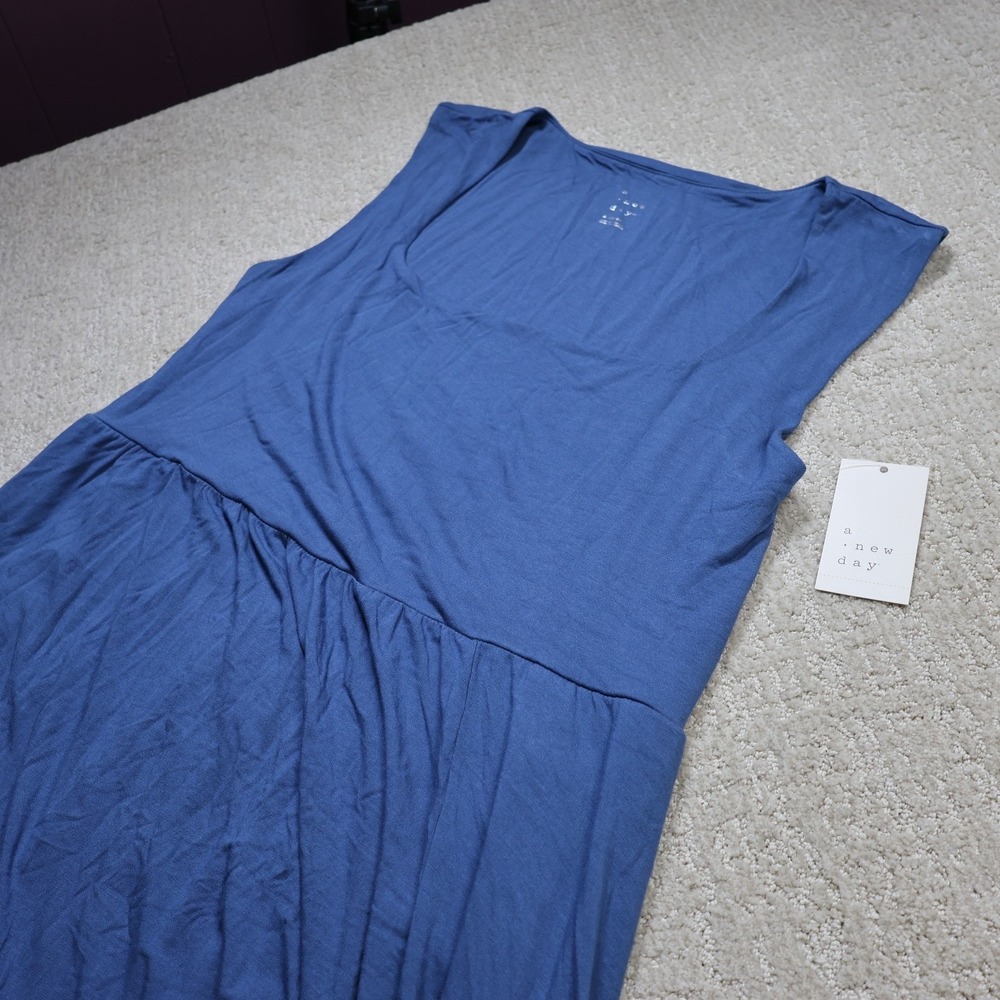 A New Day Women XL Blue Sleeveless Square Neck Empire Waist Maxi Dress NWT